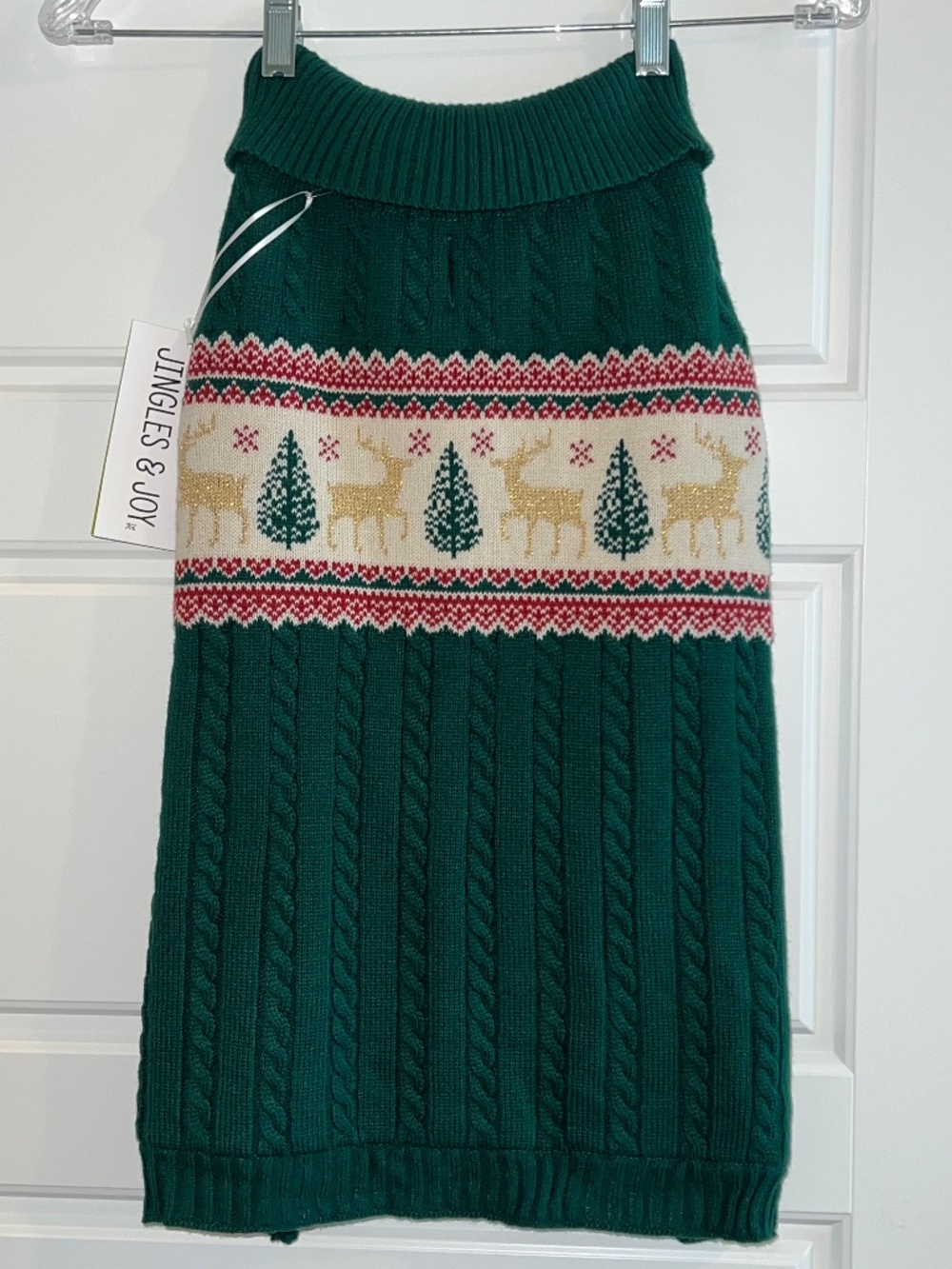 Jingles & Joy Green Reindeer Fair Isle Cable Knit Christmas Dog Sweater Size XL
